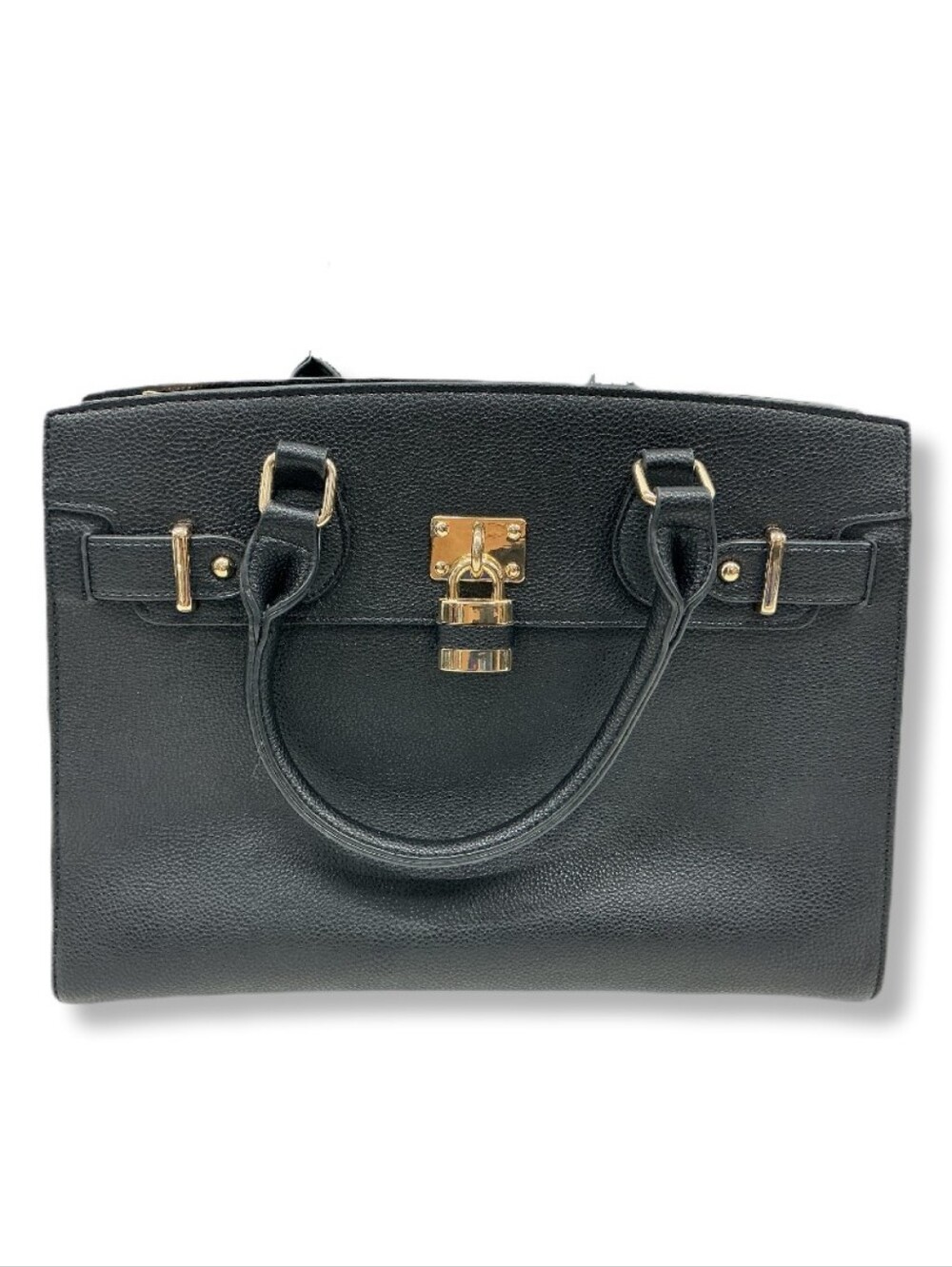 Dasein Structured Black Satchel with Gold Lock Detail